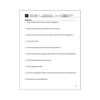 America's Struggle to Become a Nation -Teacher's Guide- Timeline of the Revolution